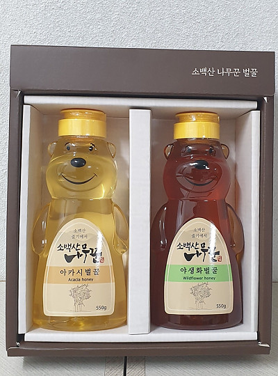 경북 영주 소백산나무꾼벌꿀 아카시아꿀,잡화꿀 550g 곰돌이세트